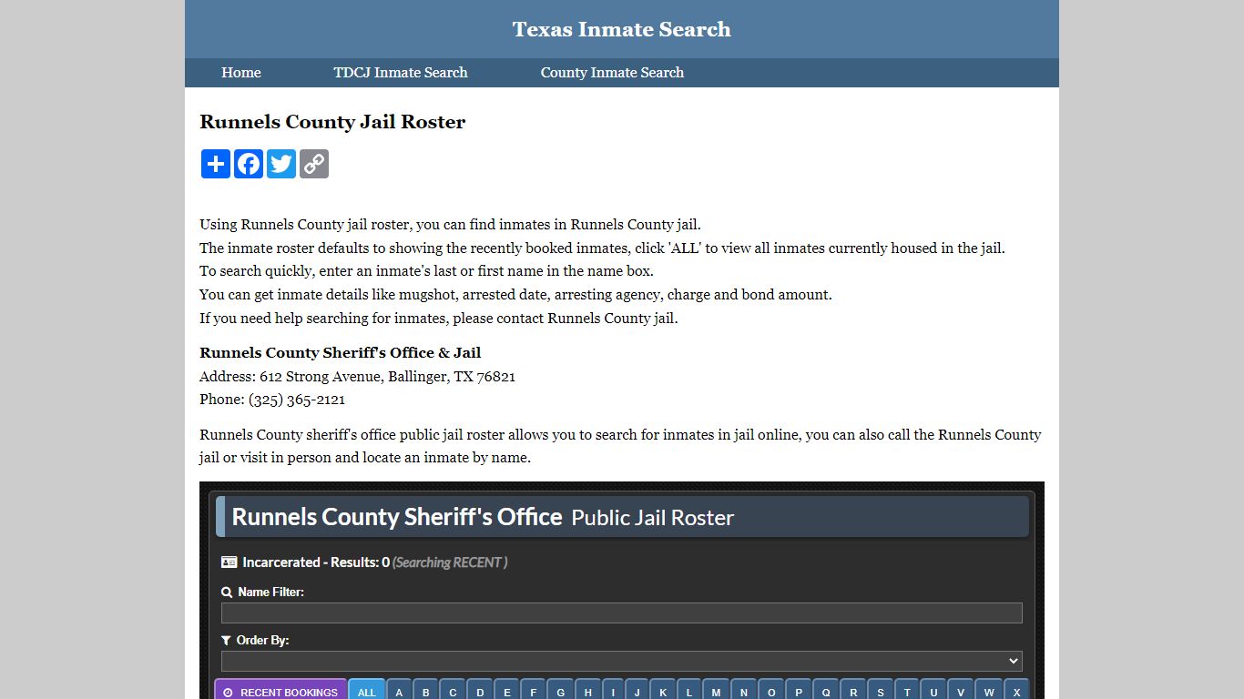 Runnels County Jail Roster - Texas Inmate Search