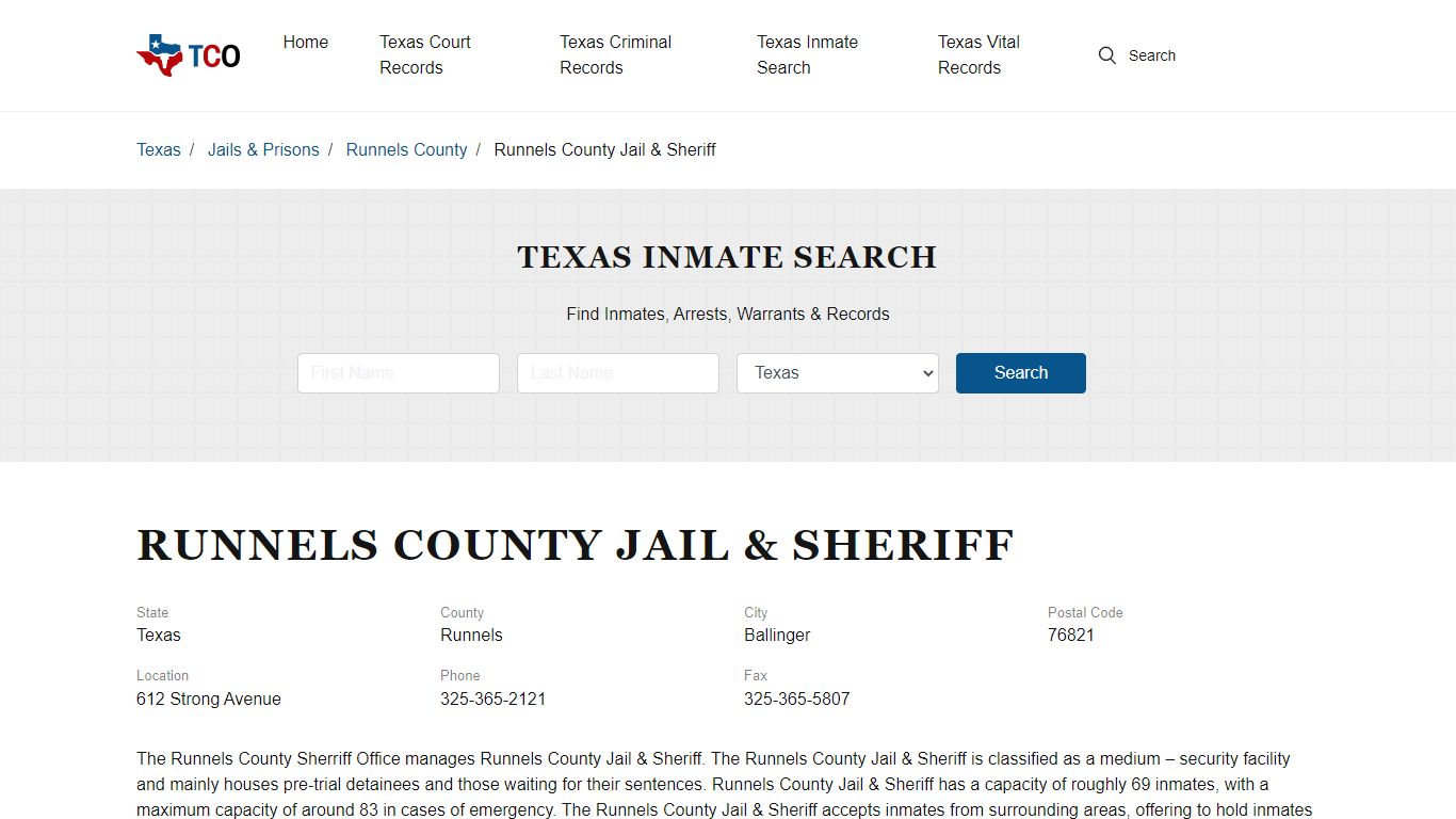 Runnels County Jail & Sheriff in Ballinger, TX - Contact Information ...