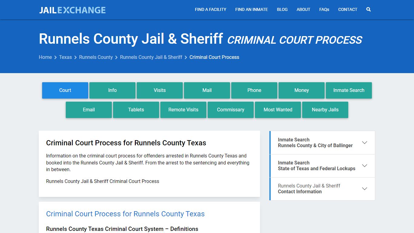 Runnels County Jail & Sheriff Criminal Court Process - Jail Exchange